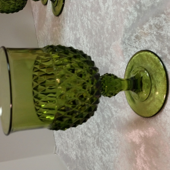 Vintage Glass Diamond Point Green Water Goblet, Mid Century Glass - Picture 8 of 9